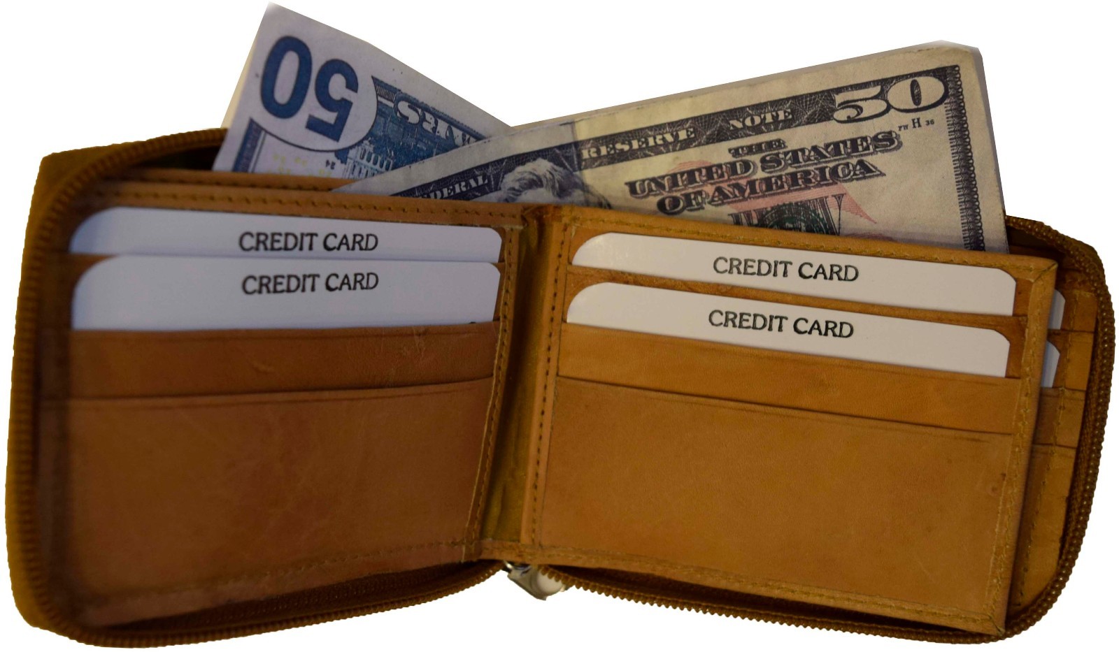 Men’s Zip around wallet. Leather wallet Center piece 9 credit card ID 2 Billfold - Image 12
