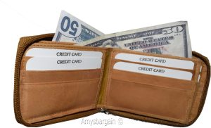 Men’s Zip around wallet. Leather wallet Center piece 9 credit card ID 2 Billfold - Image 13