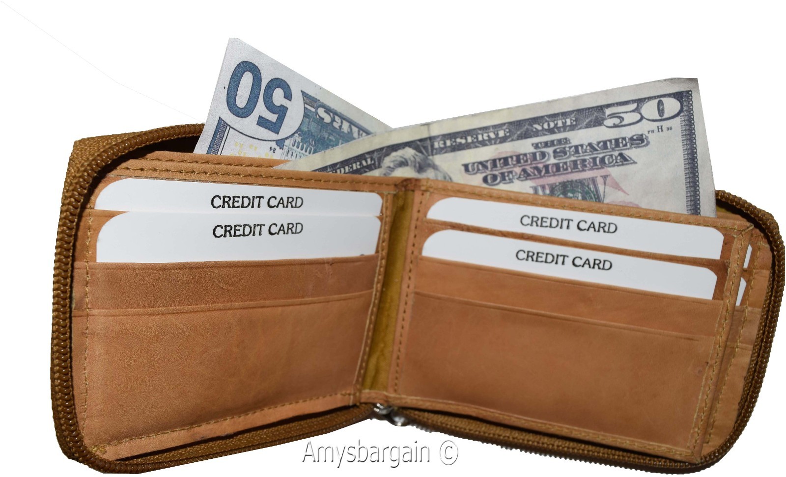 Men’s Zip around wallet. Leather wallet Center piece 9 credit card ID 2 Billfold - Image 13