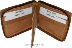 Men’s Zip around wallet. Leather wallet Center piece 9 credit card ID 2 Billfold - Image 7