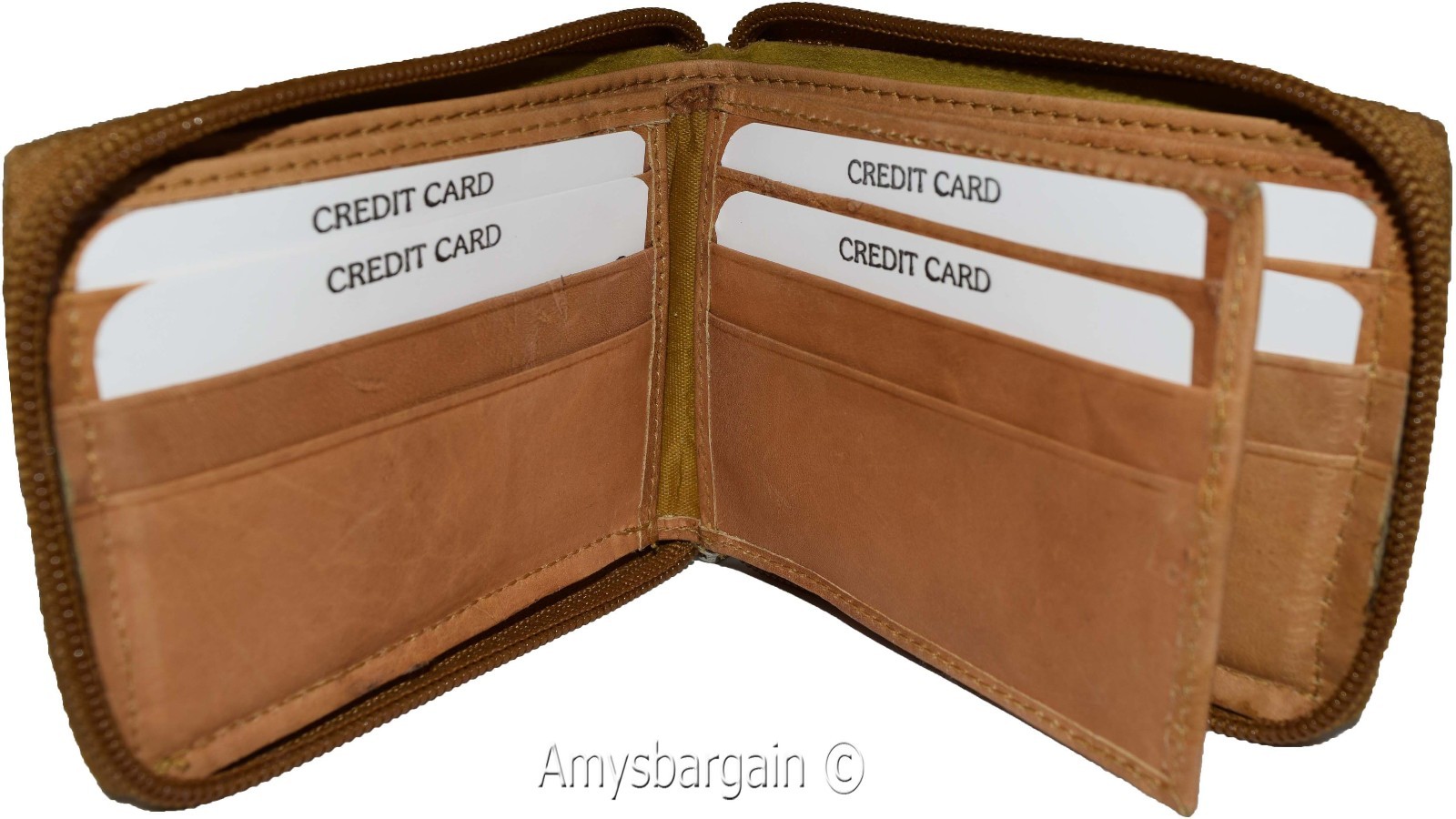 Men’s Zip around wallet. Leather wallet Center piece 9 credit card ID 2 Billfold - Image 9