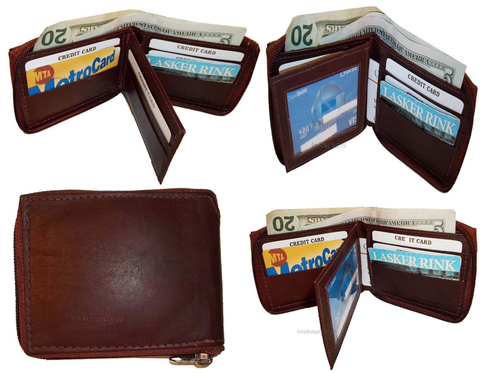 Men’s Zip around wallet Leather wallet Center piece 9 credit card ID 2 Billfolds - Image 13