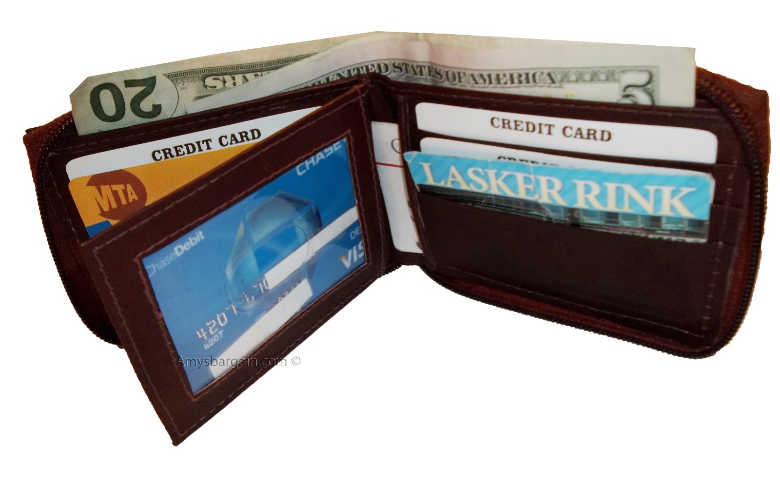 Men’s Zip around wallet Leather wallet Center piece 9 credit card ID 2 Billfolds - Image 6