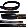 Men's belt. Leather Dress Belt Click Comfort. Automatic Lock Black Buckle up 50"