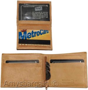 New Men's Bifold Genuine Leather Wallet Tan Wallet 2 Bill slots coin case bnwt