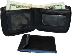 New Zip around man's Leather wallet change purse mini photo holder ID window bn - Image 7