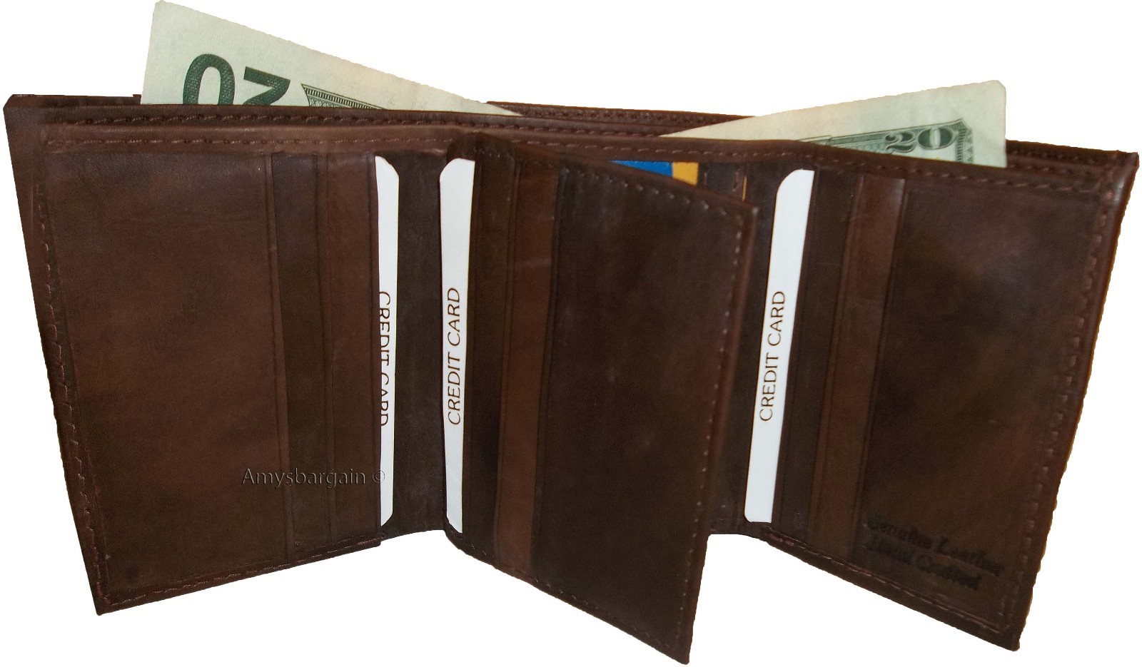 man's wallet leather trifold 12 credit card 2 bill slots black brown tan cognac - Image 14