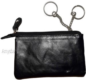 Women's black leather change purse ID window key ring wrist-let new coin case - Image 13