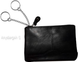 Women's black leather change purse ID window key ring wrist-let new coin case - Image 4
