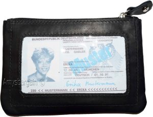 Women's black leather change purse ID window key ring wrist-let new coin case - Image 8