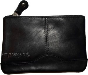 Women's black leather change purse ID window key ring wrist-let new coin case - Image 9