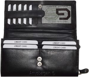Women's checkbook wallet, Black Unbranded leather 18 card Ladies Checkbook case - Image 9