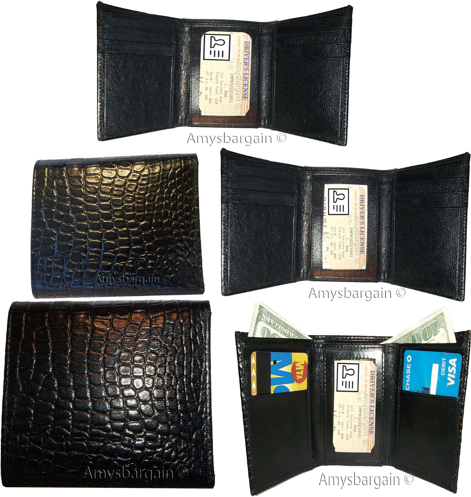 lot of 12 man's black trifold wallet new style crocodile printed leather wallet - Image 12