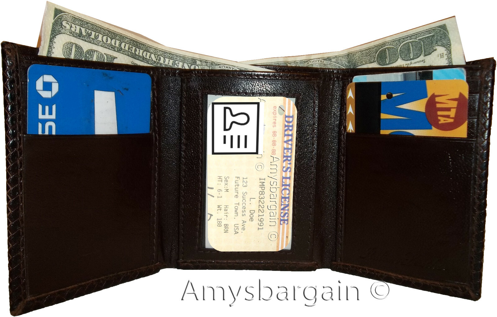 lot of 2 men’s woven printed leather wallet brown trifold wallet id billfolds’ - Image 3