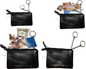 lot of 4 leather change purse ladies wallet black mini pocket zip coin case bn