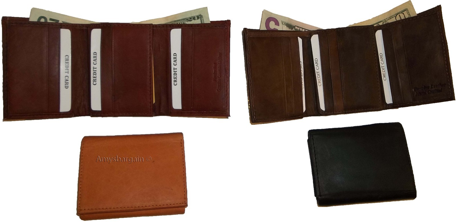 man's wallet leather trifold 12 credit card 2 bill slots black brown tan cognac - Image 11