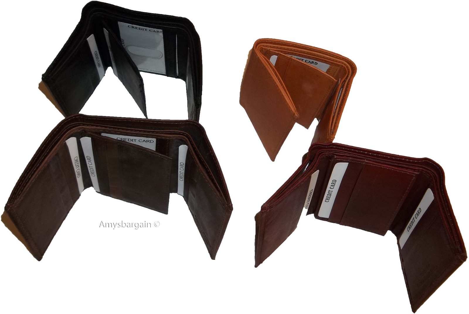 man's wallet leather trifold 12 credit card 2 bill slots black brown tan cognac - Image 3