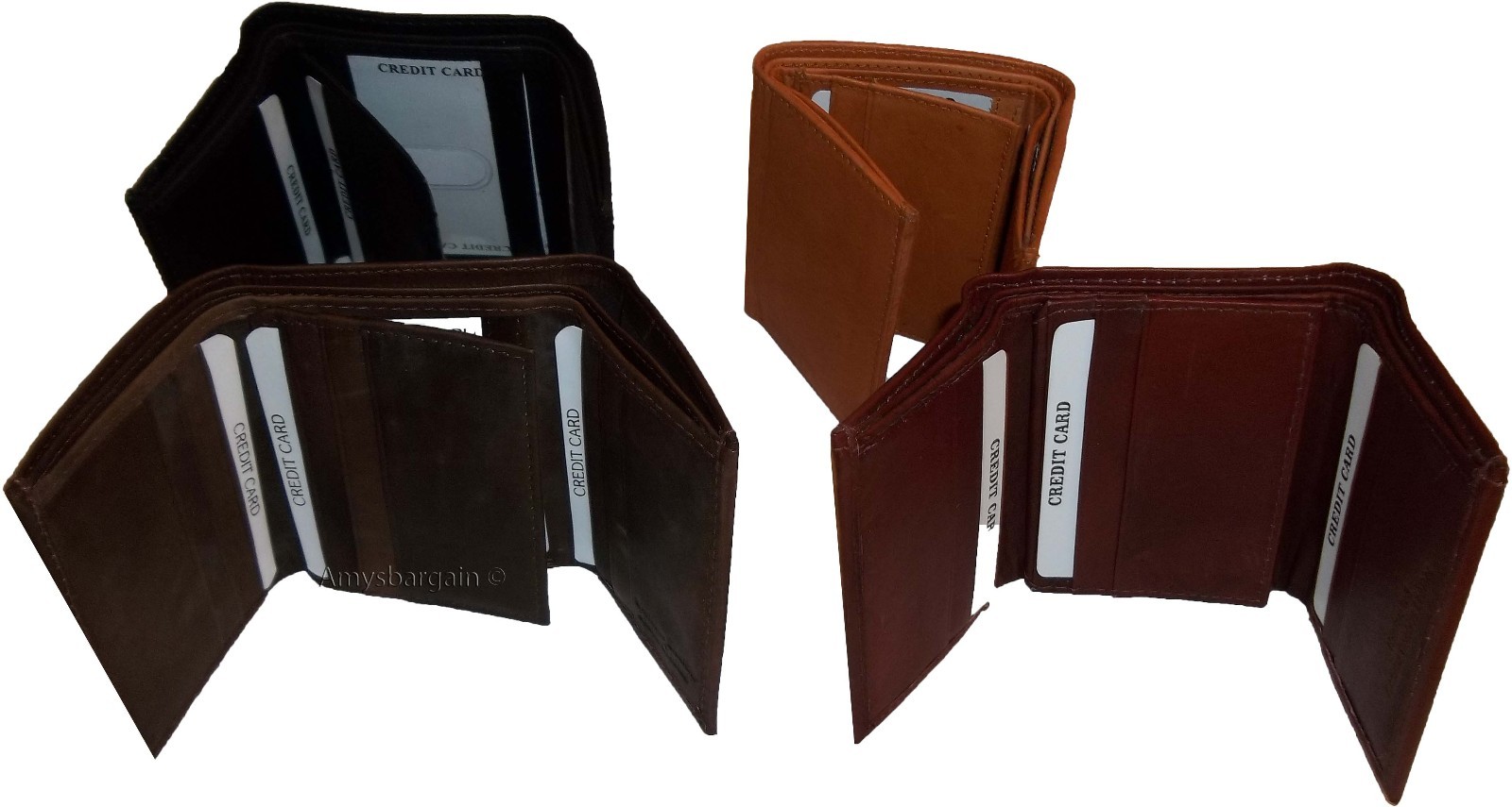 man's wallet leather trifold 12 credit card 2 bill slots black brown tan cognac - Image 4
