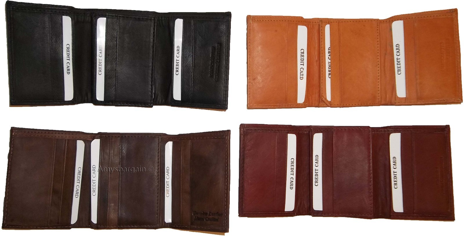 man's wallet leather trifold 12 credit card 2 bill slots black brown tan cognac - Image 5