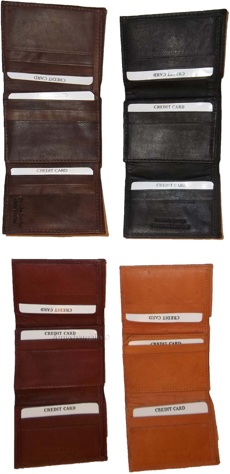 man's wallet leather trifold 12 credit card 2 bill slots black brown tan cognac - Image 6