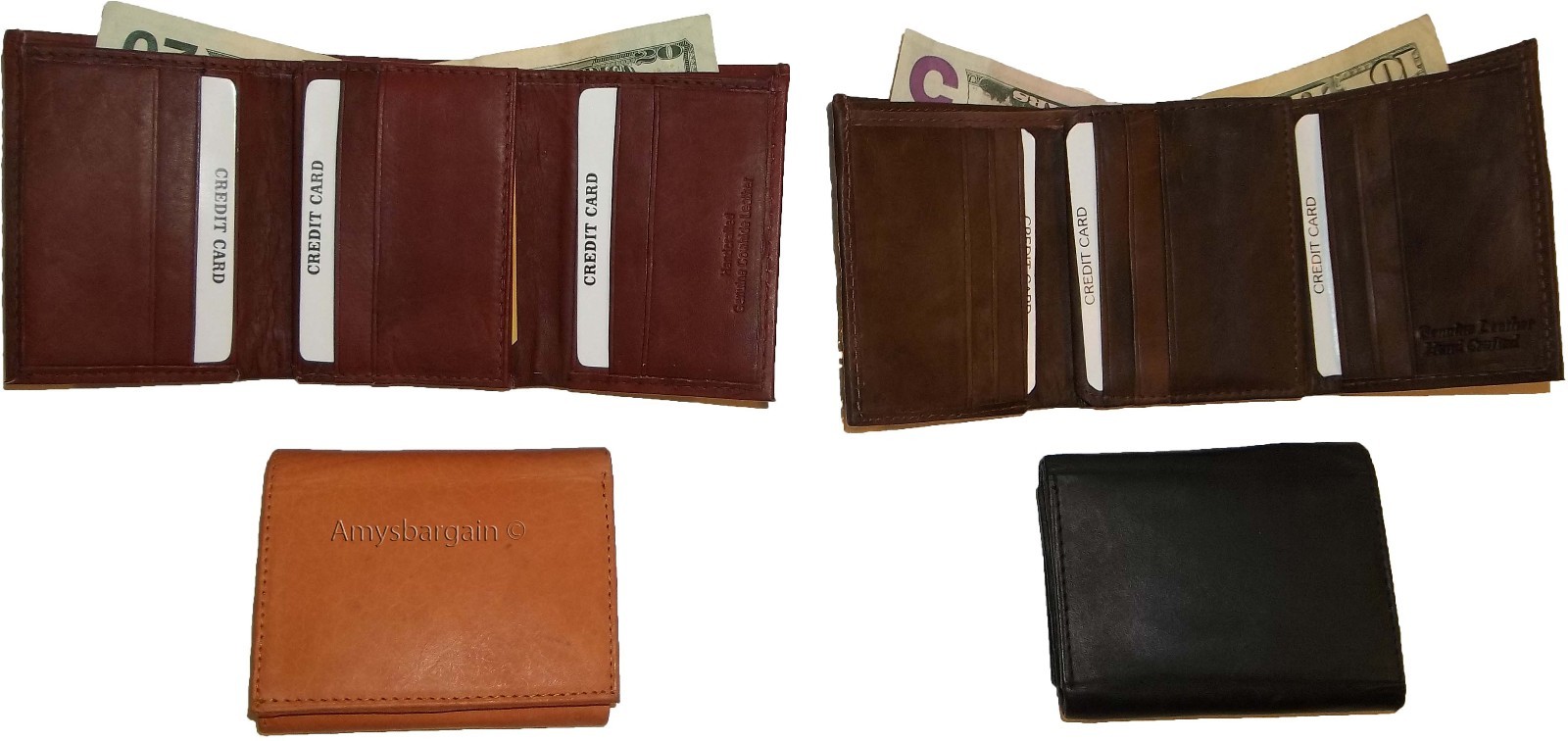 man's wallet leather trifold 12 credit card 2 bill slots black brown tan cognac - Image 10