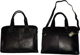 new leather black briefcase w/ 2 handles business case attaché case carryon bag