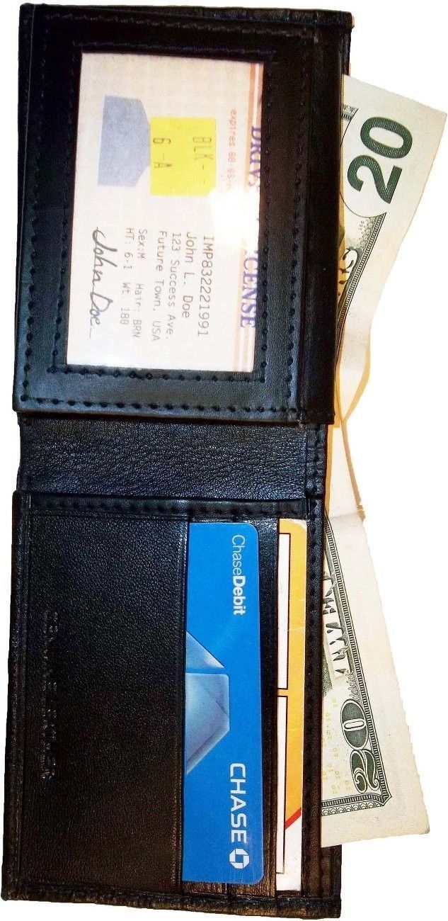 new man's genuine leather bi-fold wallet 9 credit debit card 2 bill slots - Image 5