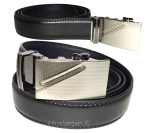 new men's belt leather dress belt w/ auto lock sliding buckle XL belt length
