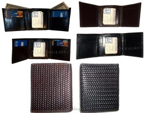 2 new style Woven Printed Leather Man's Trifold wallet 2 bill slots 9 card ID