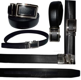 Black Leather Men’s Belt XL Automatic lock Dress / Casual belt adjustable belt