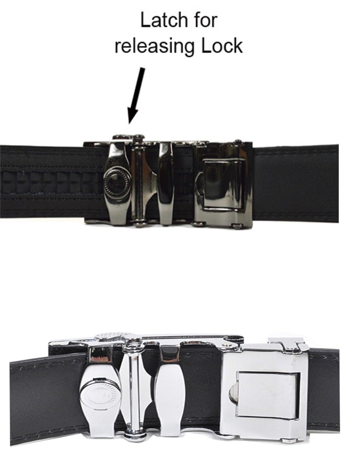 Black Leather Men’s Belt XL Automatic lock Dress / Casual belt adjustable belt - Image 4