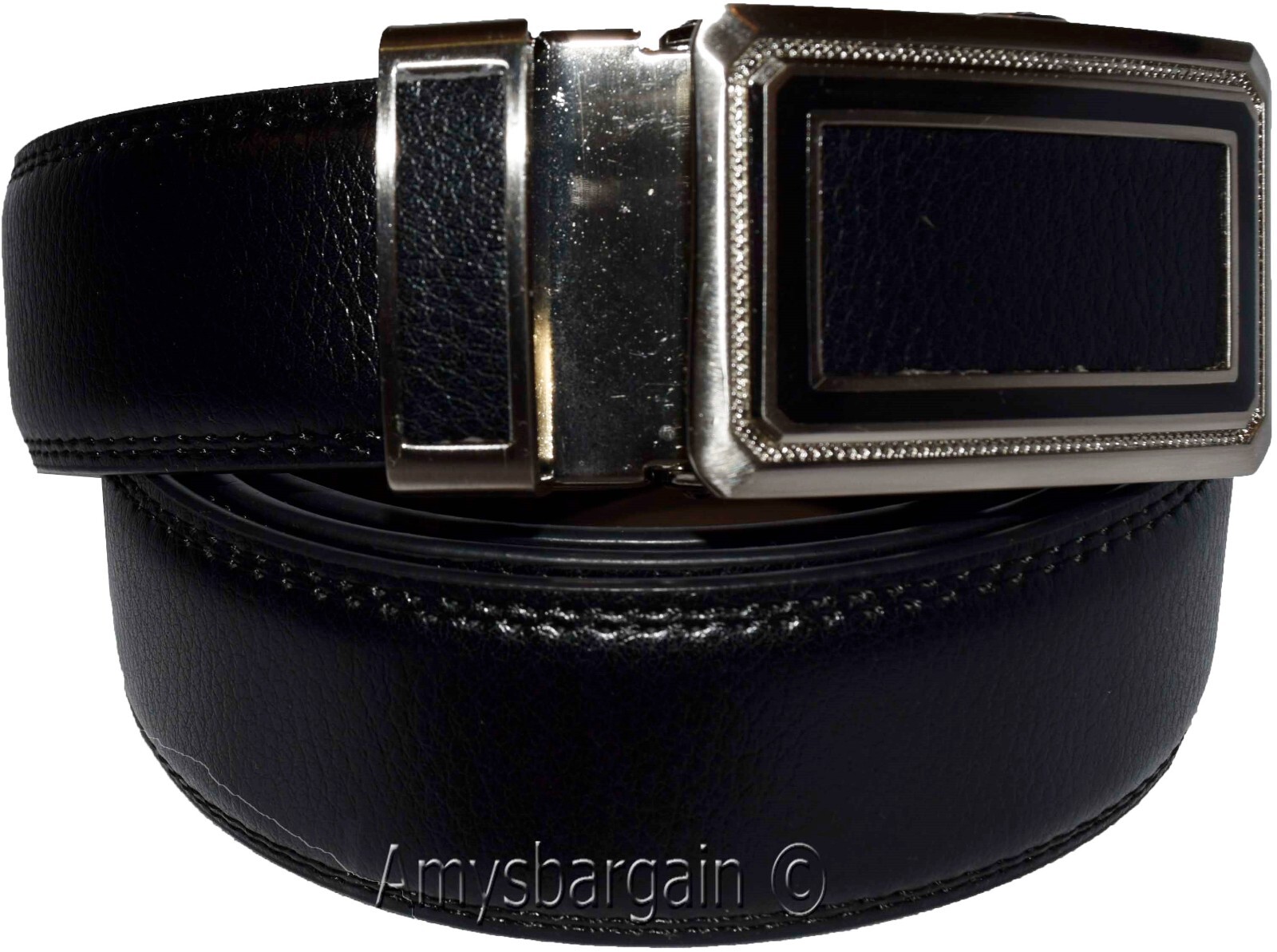 Black Leather Men’s Belt XL Automatic lock Dress / Casual belt adjustable belt - Image 9