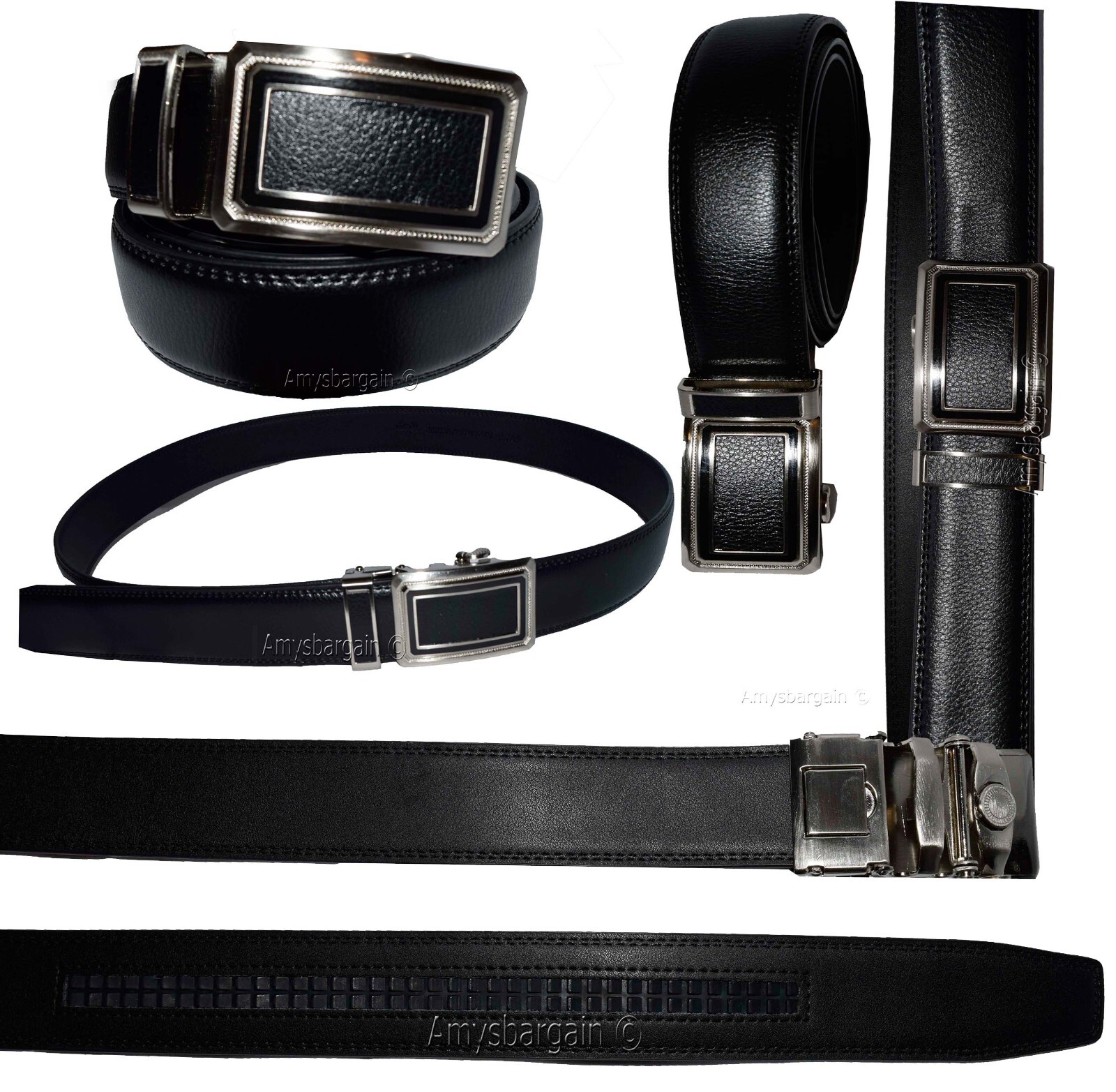 Black Leather Men’s Belt XL Automatic lock Dress / Casual belt adjustable belt