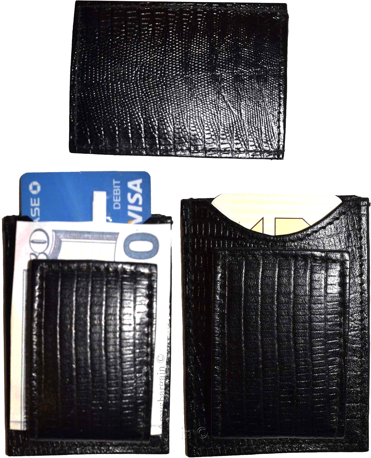 Black Lizard skin printed leather money clip unbranded money Clip New Lot of 3