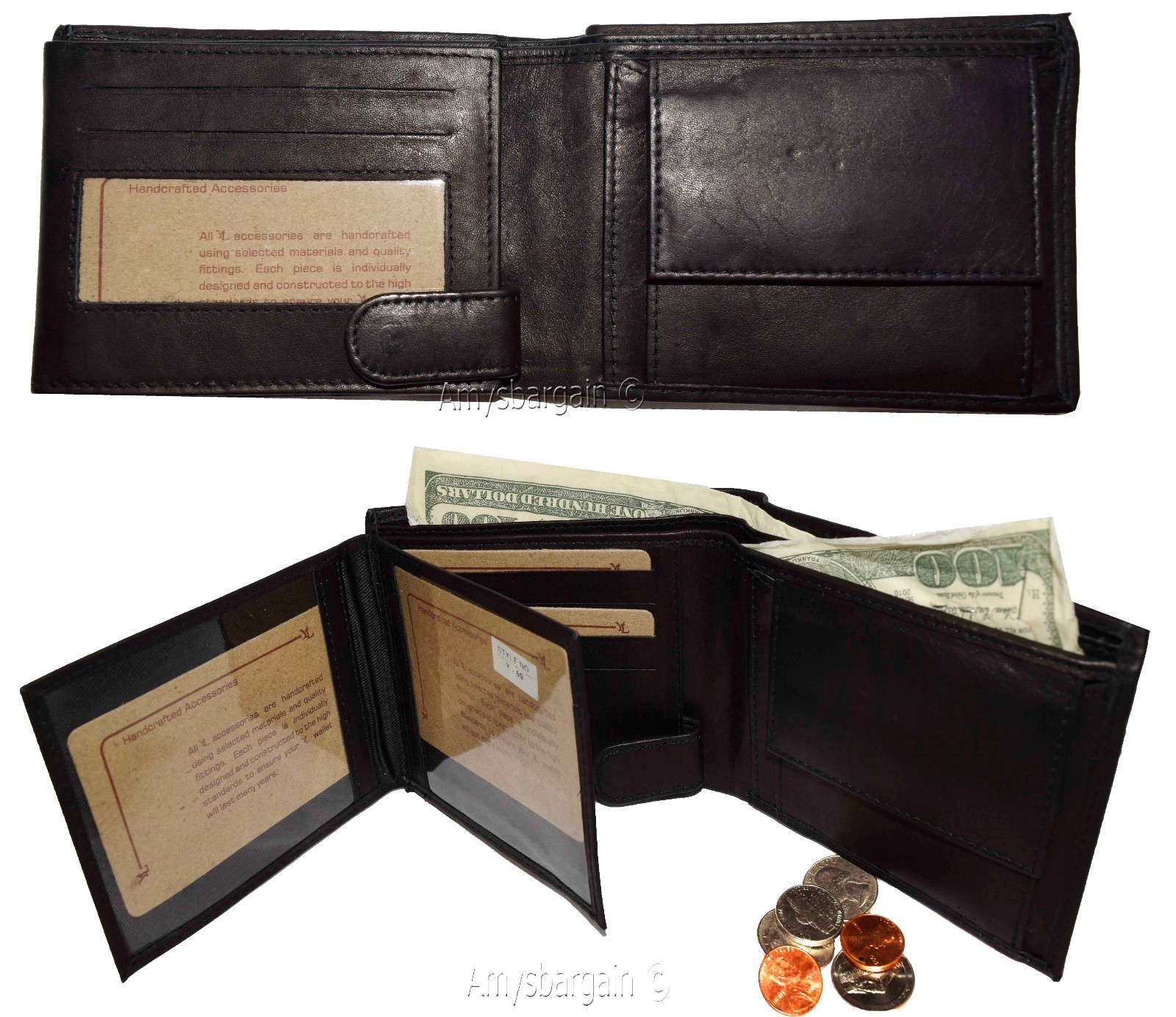Large Men's Leather Wallet Billfold Wallet 2 Bill slots 2 Flip side ID Coin case - Image 13