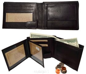 Large Men's Leather Wallet Billfold Wallet 2 Bill slots 2 Flip side ID Coin case