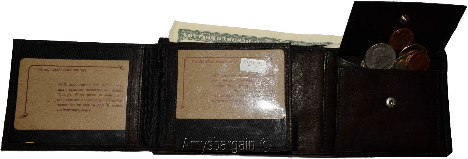 Large Men's Leather Wallet Billfold Wallet 2 Bill slots 2 Flip side ID Coin case - Image 7