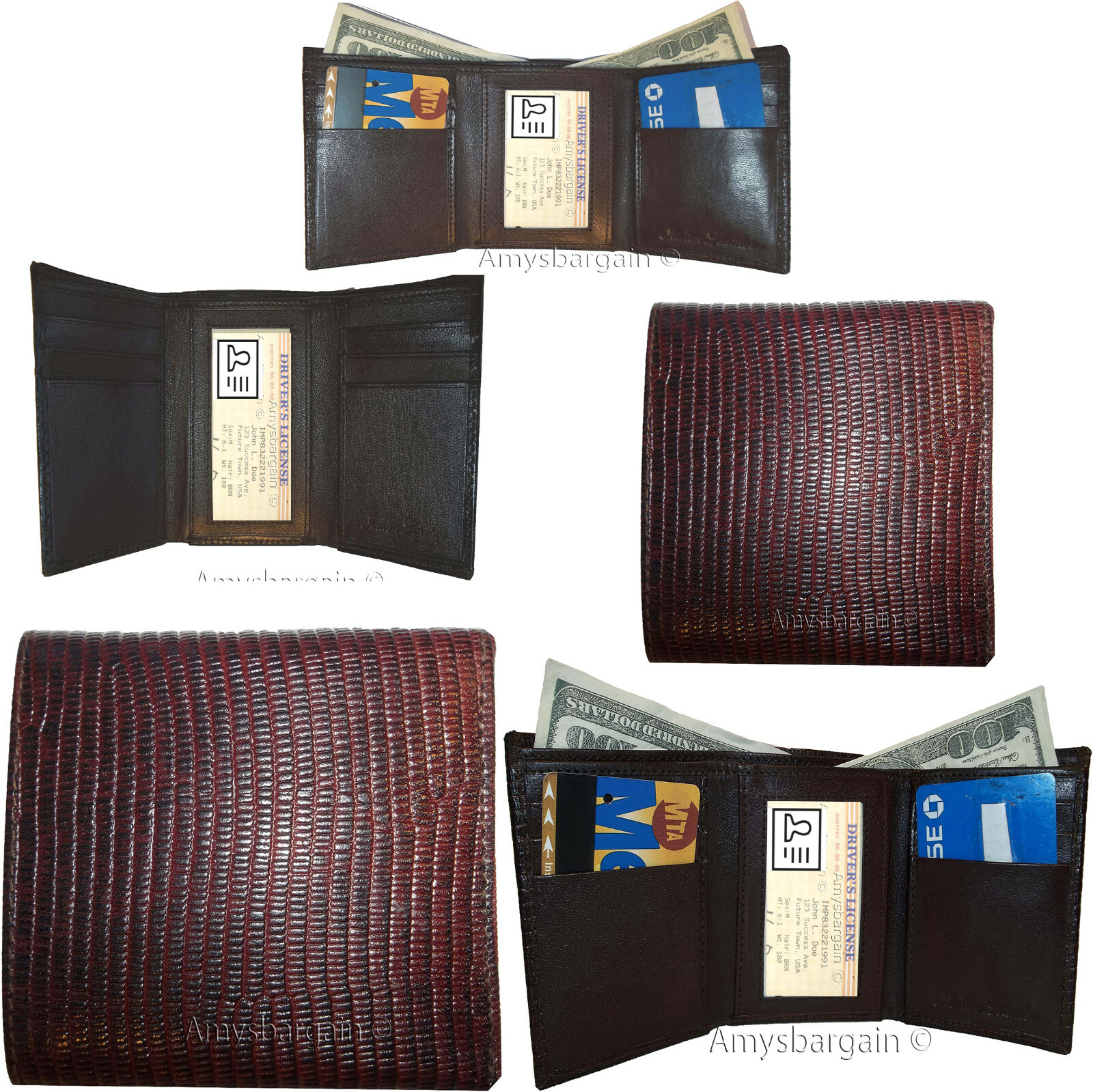 Lot of 2 Lizard skin Printed Real Leather wallet Man's Brown Trifold wallet new - Image 6