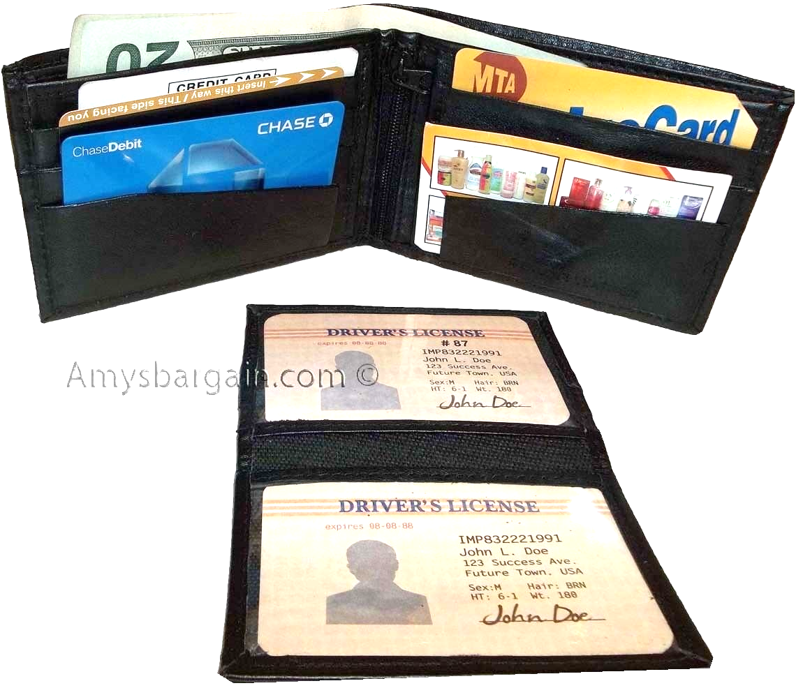 Lot of 2 Men's Billfold Leather Black wallets, 10 Cardspace 2 IDs Zip coins new - Image 8