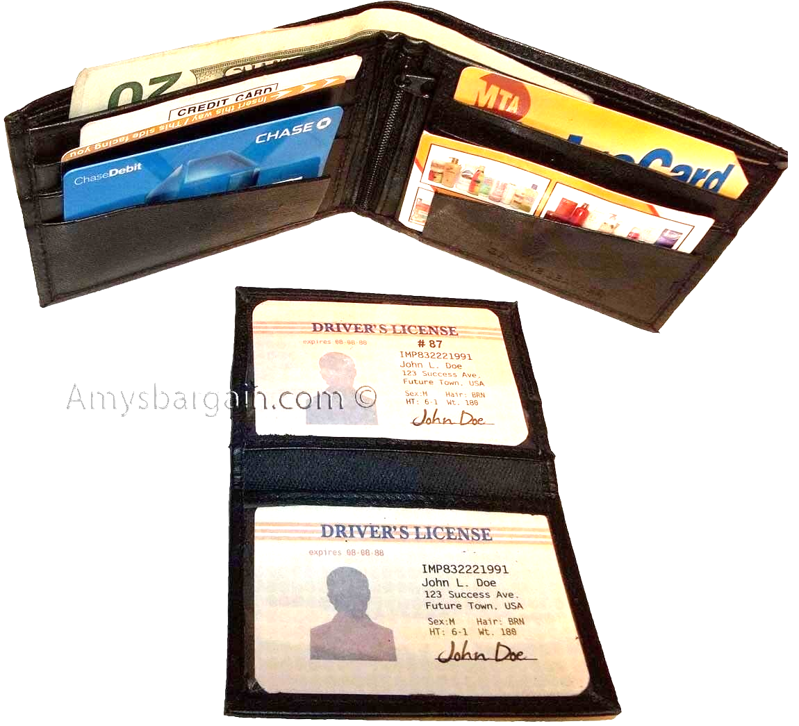 Lot of 2 Men's Billfold Leather Black wallets, 10 Cardspace 2 IDs Zip coins new - Image 9