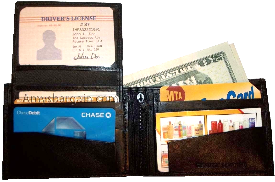 Lot of 2 Men's Billfold Leather Black wallets, 10 Cardspace 2 IDs Zip coins new - Image 10