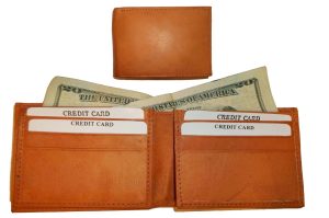 Lot of 2 New Man's Bi-fold Leather Wallet 12 Credit Cards 2 IDs 2 Suede lined bn
