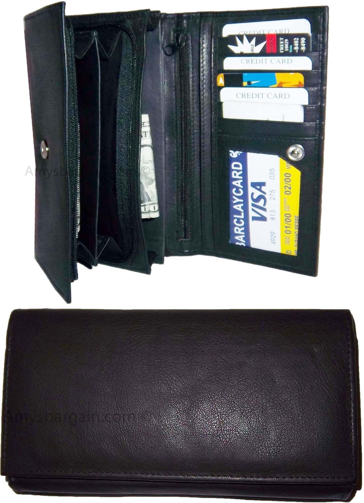Lot of 2 New Woman's Leather checkbook wallet 6 Credit card 7 Bill pockets new