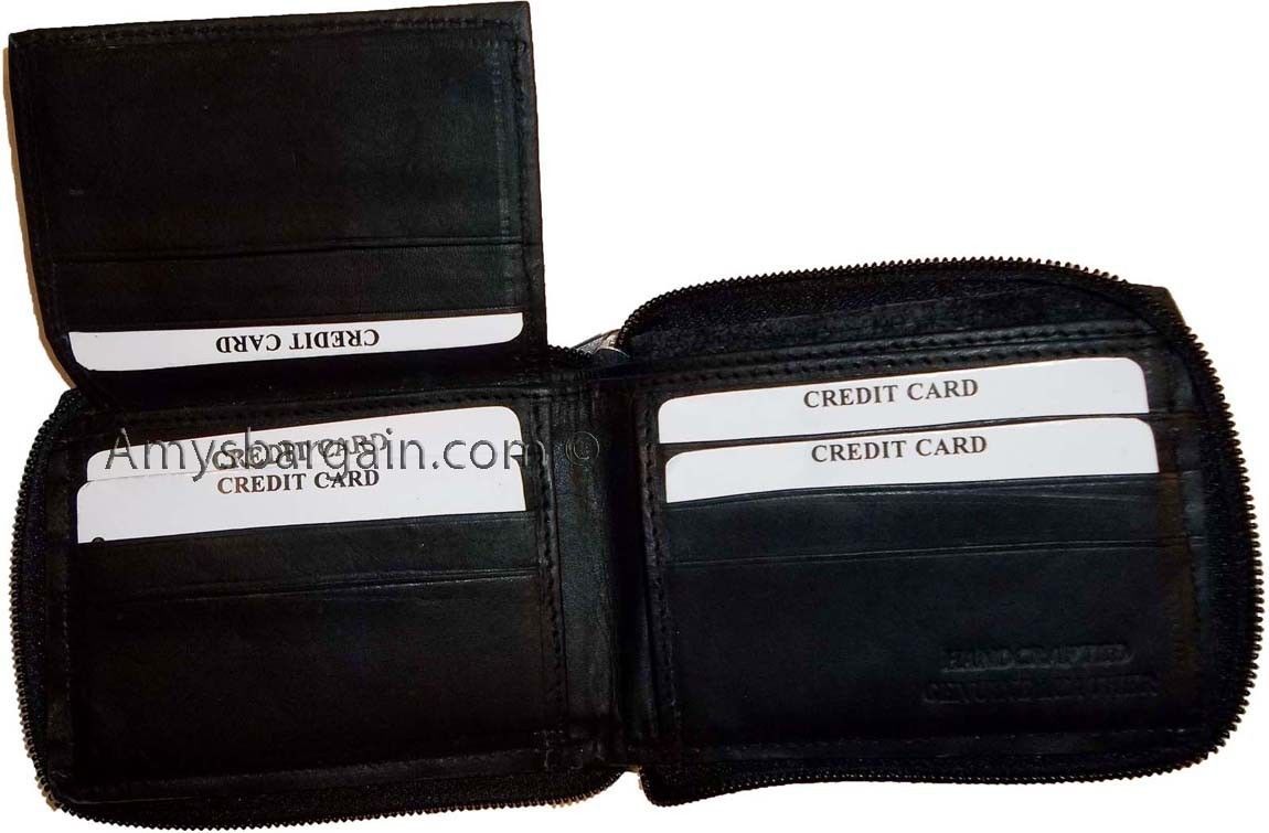 Lot of 2 New Zip around men's Leather wallet Black wallet 9 credit card, ID BNWT - Image 5