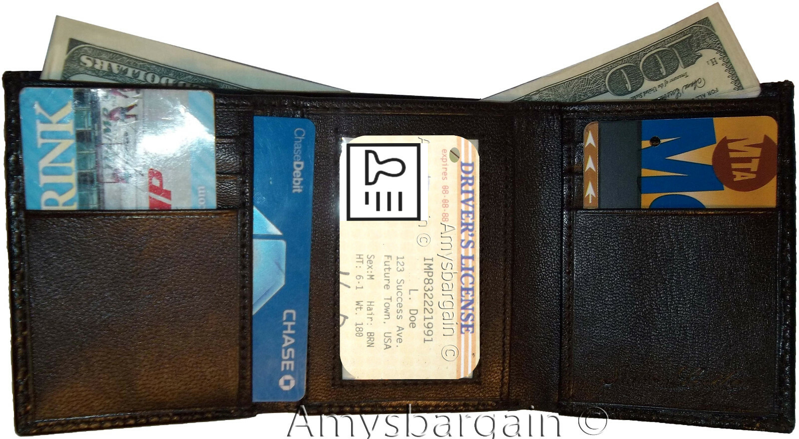 Lot of 3 Italian Style Crocodile Printed Leather Man's Brown Trifold wallet BNWT - Image 6