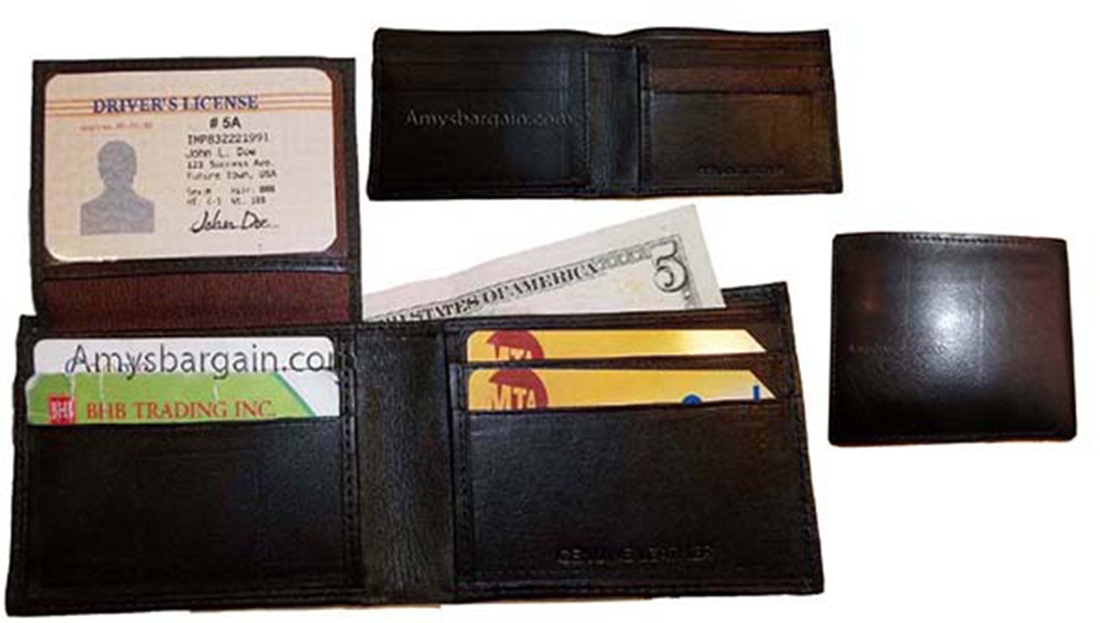 Lot of 3 New man's skinny leather Bifold wallet 6 card holder 2 bill pockets new