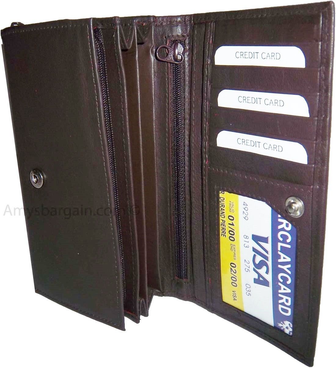 Lot of 3 Woman's Leather checkbook wallet 6 Credit card ID 7 Bill pockets BR New - Image 3