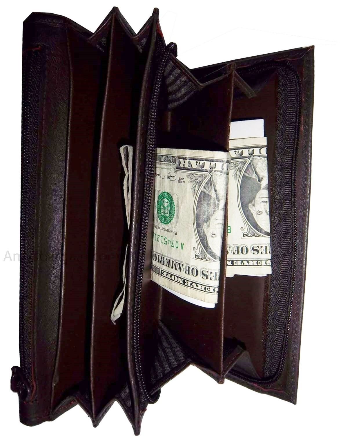 Lot of 3 Woman's Leather checkbook wallet 6 Credit card ID 7 Bill pockets BR New - Image 4