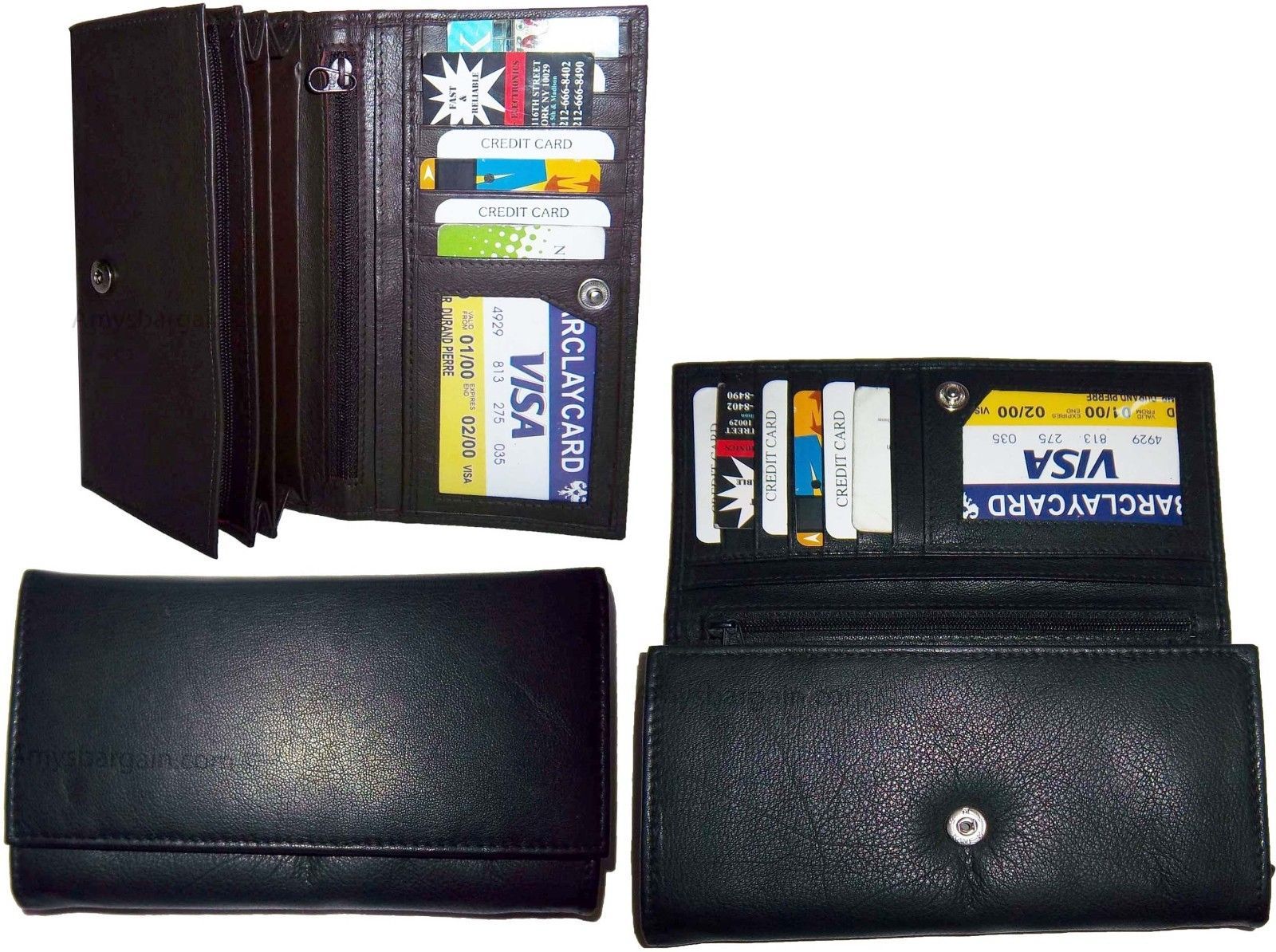 Lot of 3 Woman's Leather checkbook wallet 6 Credit card ID 7 Bill pockets BR New