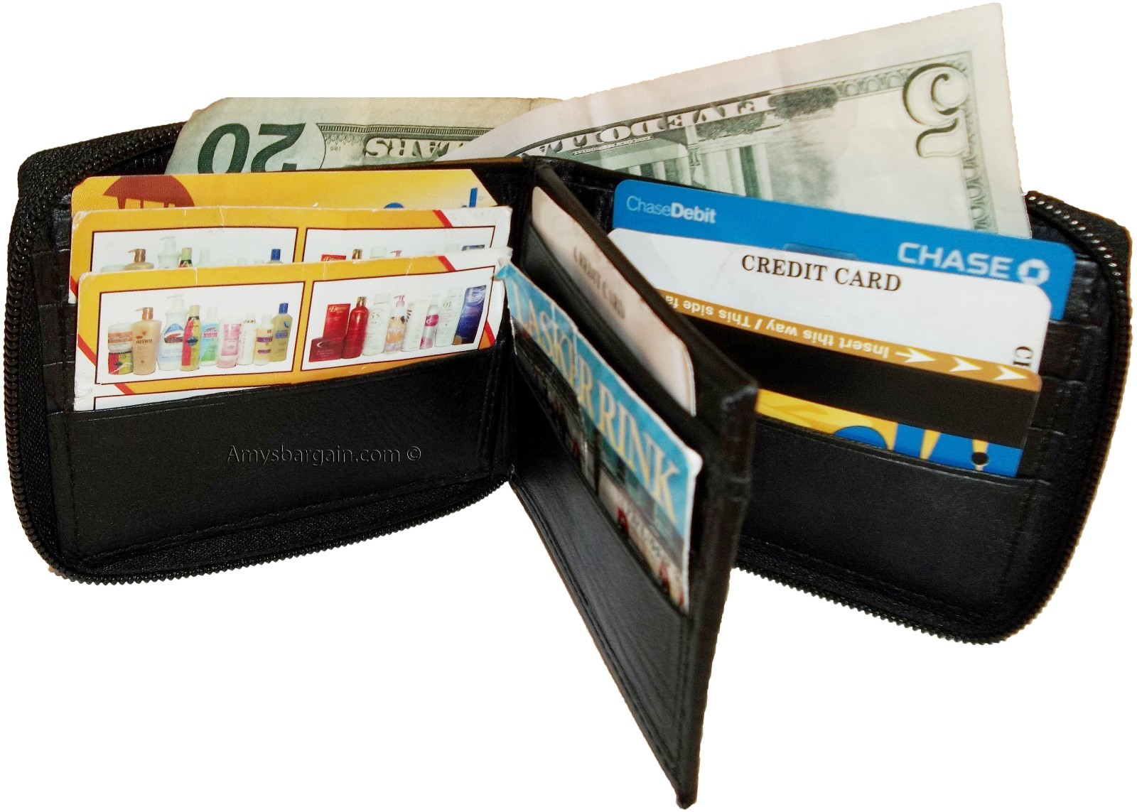 Lot of 3 Zip around Leather Wallets 12 Credit ATM Card ID Holder 2 Bifold br new - Image 7